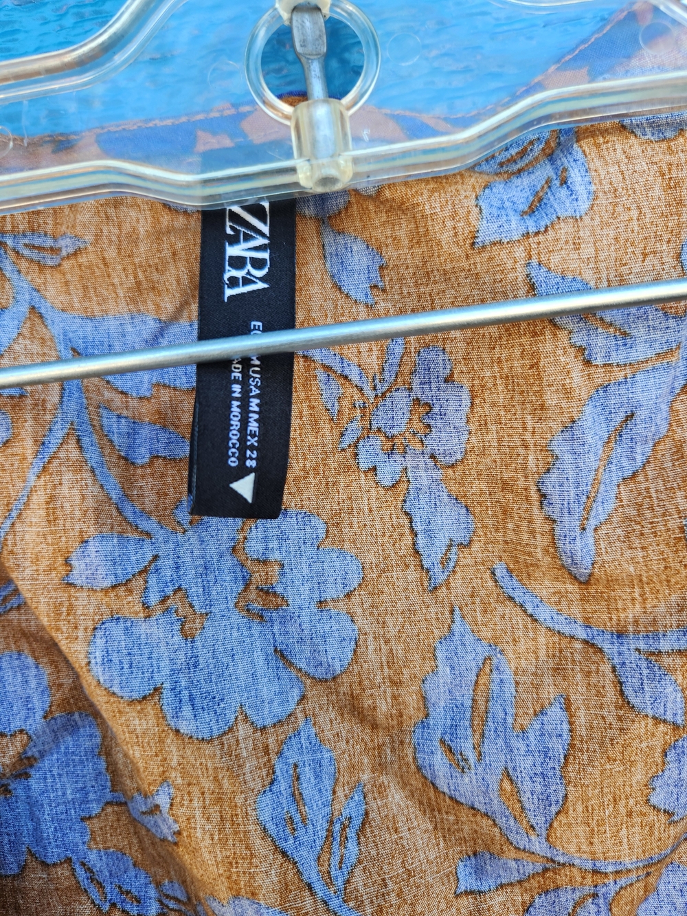 Zara Mustard Midi Dress with Blue Floral Print - Picture 3 of 11